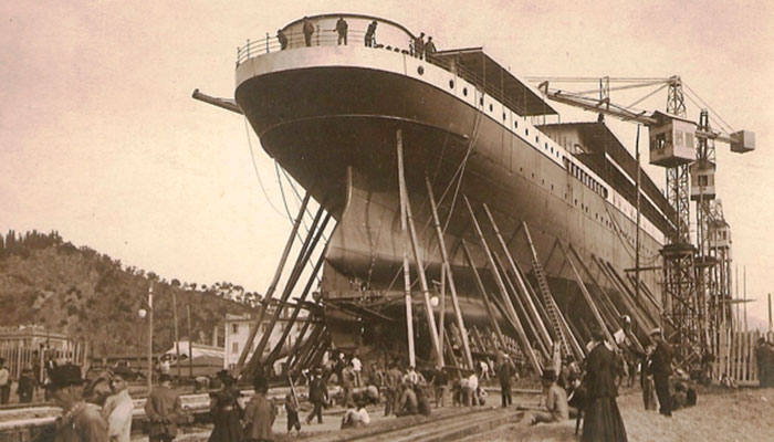 El barco Principessa Mafalda, en el astillero Riva Trigoso.