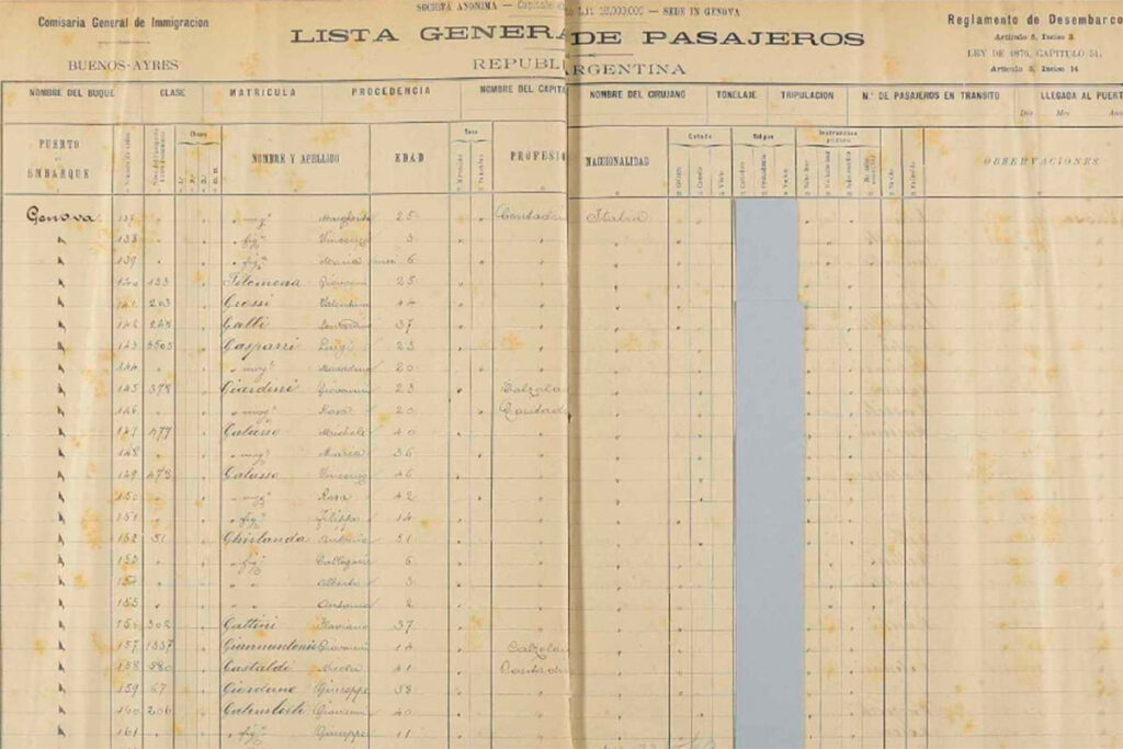 Libros de pasajeros de puertos de ultramar, Argentina, Archivo General de la Nación, 1895. Crédito FamilySearch