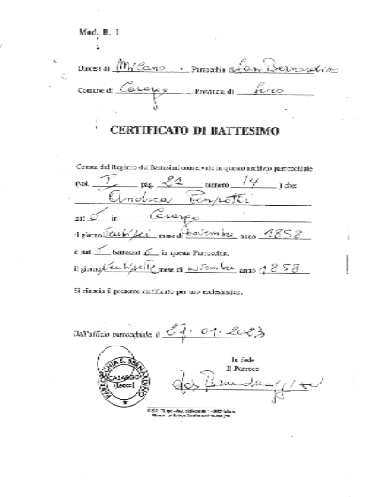 certificato battesimo